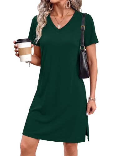 Image of RUMIA Summer Dresses for Women 2026 V-Neck Casual Sundresses T-Shirt Dress