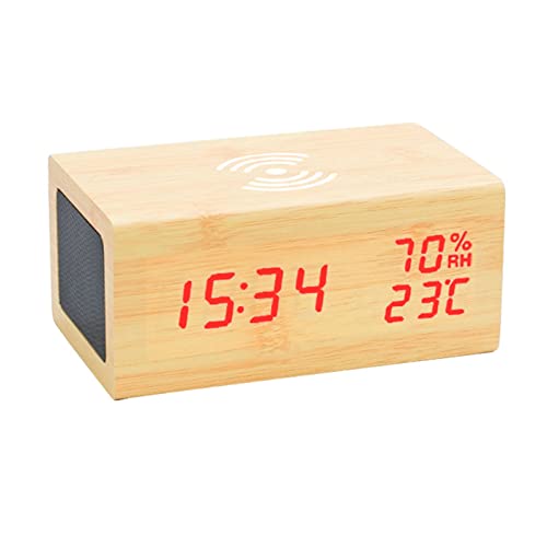 Reloj despertador digital con altavoz Bluetooth y carga inalámbrica para teléfonos inteligentes, versátil y elegante dispositivo para el hogar