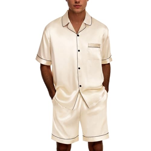 Matching Couple Pajamas Set Shorts Button Down Silk Pjs Short Sleeve Sleepwear 2 Pcs Loungewear