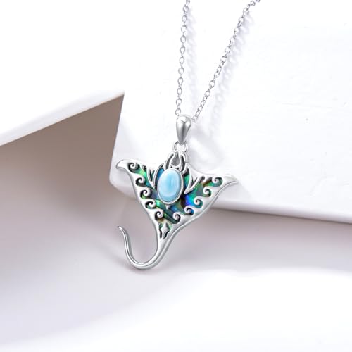 Natural Larimar Manta Ray Necklace for Women 925 Sterling Silver Manta Ray Necklace Ocean Stingray Pendant Ocean Jewelry Gifts for Women3