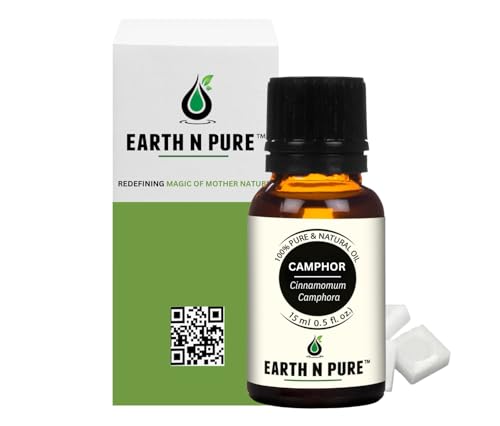 Image of Earth N Pure Camphor Essential Oil | 100% Pure & Natural Therapeutic Grade Camphor Oil | Undiluted Essential Oil for Aromatherapy, Diffuser, Massage & DIY Care | 15ml