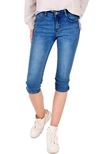 Jeans Capri Femme Fraternel en denim bleu stretch ajusté