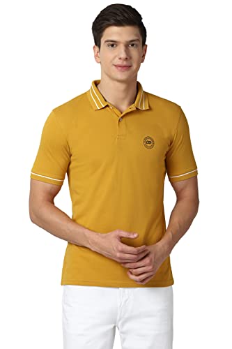 Image of Peter England Men's Regular Fit Insignia Half Sleeve Polo T-Shirt | Cotton Rich | Premium Pique Weave