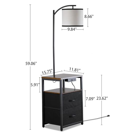 Image of SUNMORY Floor Standing Lamp with Table & 2 Drawers, USB & AC Charging Port | 3 Color Temperature LED Bulb, Modern Nightstand for Bedroom, Shelves End Side Table Lamp for Living Room Home Office