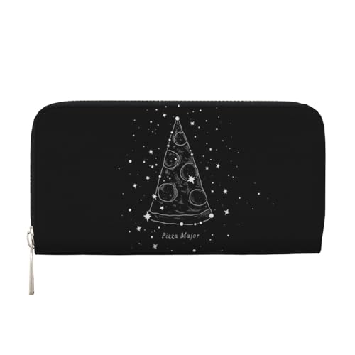 Portefeuille en cuir imprimé Pizza Constellation pour femme style moderne noir