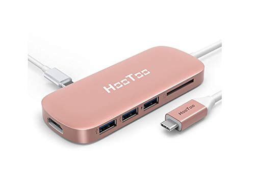 HooToo USB-C Hub avec 3 x USB 3.0 Connexion, 4K HDMI, SD-Lecteur de Carte mémoire, USB-C Ladeanschluss, 100w, Rose Or
