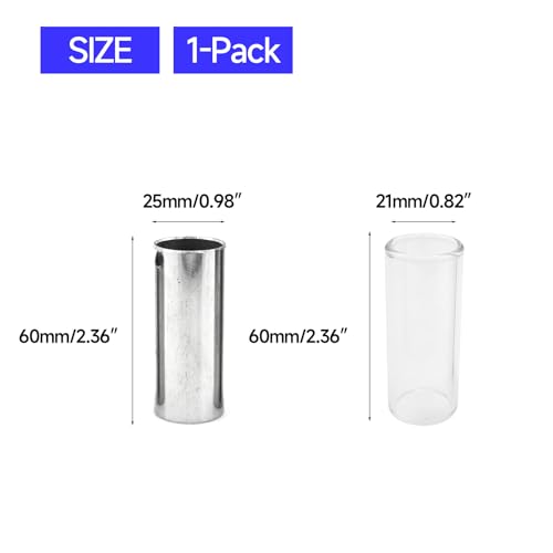 Soundspire 1-Pack Guitar Slides Set - 60mm Glass & Stainless Steel Slide for Electric/Acoustic Guitars & Bass (Finger Slide Ring Accessory) - Thumbnail 2