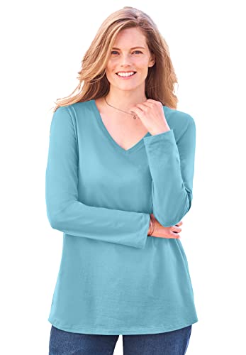 Woman Within Plus Size Perfect Long-Sleeve V-Neck Tee