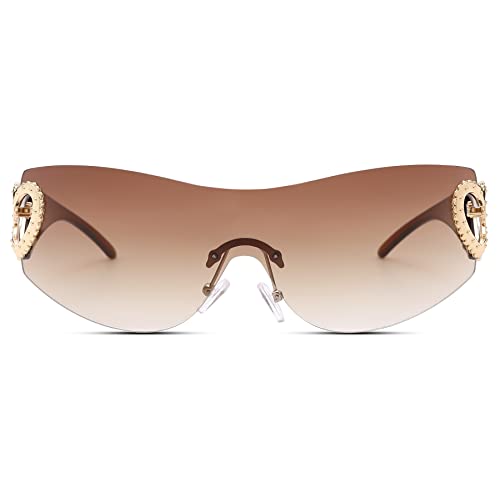 COASION Wrap Around Y2K Rimless Sunglasses for Women Men Oversized Trendy 2000S Sun Glasses Visor Shield Shades3