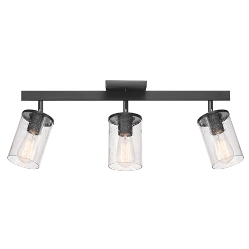 Globe Electric 64000117 24" 3-Light Track Lighting, Matte Black, Seeded Glass, Pivoting Track Heads, Lighting for Kitchen, Bathroom, Bedroom, or Dining Room, Living Room Ceiling Lights, Light Fixture
