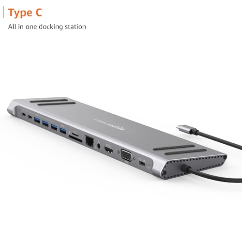 Image of Amazon Basics Dock Station, 13-in-1 USB C HUB Docking Station, USB C Network Hub with HDMI VGA PD(3.0), 4xUSB 2xUSB C, 10 /100M Gigabit Laptop Stand for MacBook iPad Surface Pro and More Windows Laptop