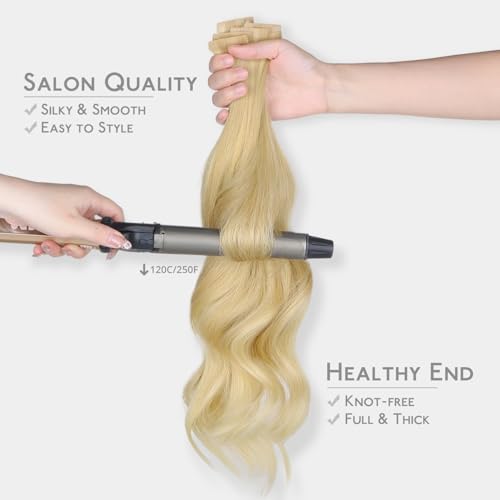 Image of WENNALIFE Invisi Edge Tape in Hair Extensions Human Hair | 20 Inch 50g 20pcs Light Blonde Highlighted Golden Blonde Invisi Remy Hair tensions Seamless Injected Tape Ins Straight