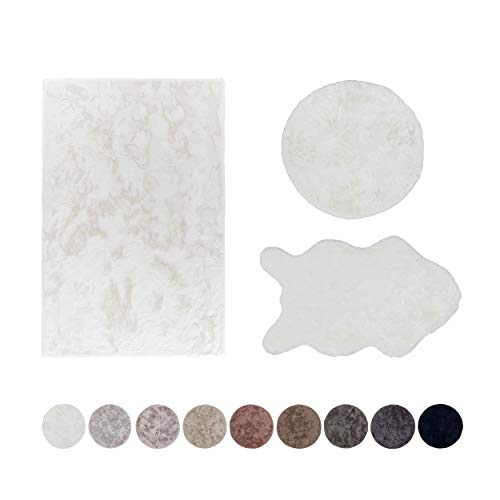 Kunstfell Teppich Tender - hochflor Shaggy Matte - Modellart Shape - luxuriöser Fellteppich - Vorleger mit Fellimitat - (weiß, 60 x 90 cm) Cover