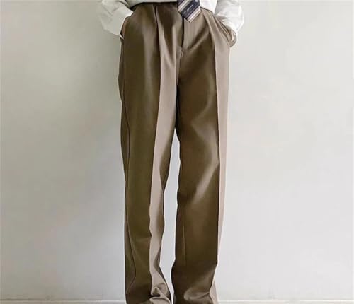 Men Straight Loose Fit Trousers Solid Color High Waisted Casual Business Office Suit Pants2