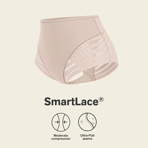 Image of Leonisa High Waisted Invisible Tummy Control Shapewear for Women - Stripe Lace Ladies Underwear Panties