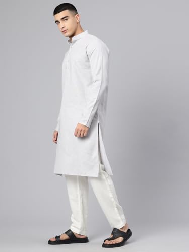 Image of Majestic Man Men's Cotton Regular Fit Casual Mandarin Collar Ethnic Motifs Solid Long Kurta