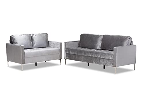 Baxton Studio Clara 2 Piece Velvet Fabric Sofa Set In Grey #TOP6