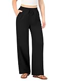JEKAOYI Palazzo Pants for Women Casual Wide Leg Elastic High Waist Lounge Pants Travel Beach Outfits Black