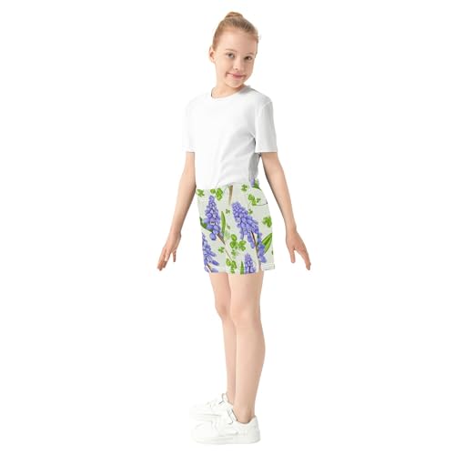 Girls Shorts Floral Purple Grape Green Leaves Athletic Summer Casual Comfy Pajama Sleepwear Youth Fashion, X-Small4
