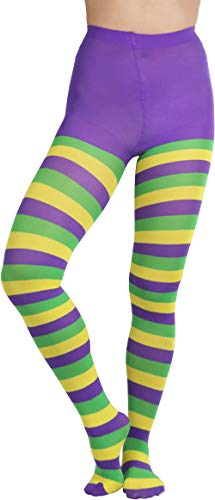 Image of ToBeInStyle Women's Wide Horizontal Contrast Stripe Tights Opaque Hosiery