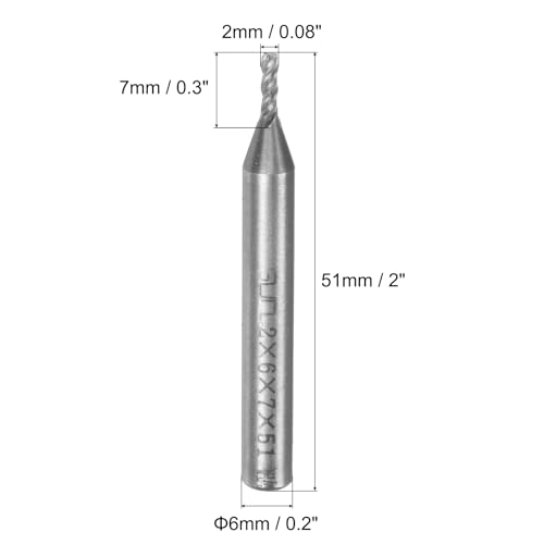 QUARKZMAN 3Stk 2x6x7x51mm Spirale Mutter 4 Muttern HSS-AL Gerade Schaft Spirale Schaftfräser Fräser