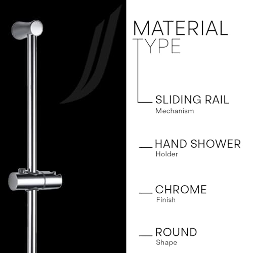Image of Jaquar 19mm Dia & 600 mm Long Round Shape Sliding Rail with Hand Shower Holder - Universal Bathroom Shower Accessory Organizer, Silver, Chrome Finish