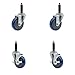 Polyurethane Swivel Expanding Stem Caster Set of 4 w/4" x 1.25" Blue Wheels and 3/4" Stems - Includes 2 with Top Locking Brake - 1400 lbs Total Capacity - Service Caster Brand