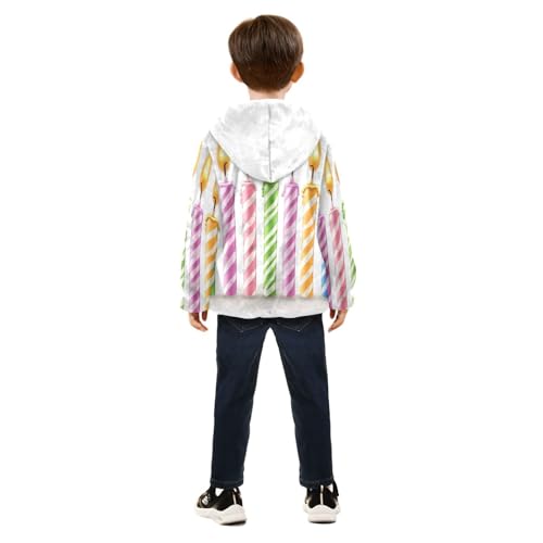 Colorful Birthday Burning Candles Girls Fleece Jacket Girls Fall Jacket Girls Zip Up Hoodie Girls Sherpa Jacket 2-10T4