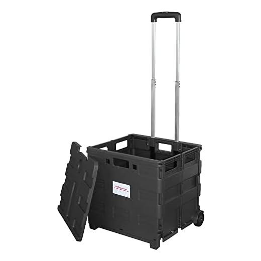 Office Depot Mobile Folding Cart with Lid, 16in.H x 18in.W x 15in.D, Black, 50801