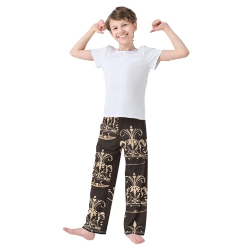 ZZXXB Crown Print Boys Long Pants Soft Trousers Elastic Waist Kids Lounge Bottoms with Pockets S-XL3