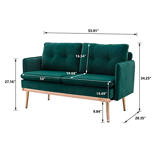 Baysitone 56-Inch Small Velvet Sofa, Modern Loveseat Couch With Rose Golden Metal Legs, 700 Pounds Weight Capacity, Twin Size Sofa Couch With Removable Cushion For Living Room And Bedroom (Green) #TOP6