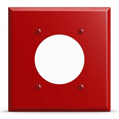 2-Gang Red Semi-Gloss Metal 30/50A 3 Wire Range/Dryer Receptacle Wall Plate, Metal Cover, 2.125" ID Hole, Standard Size, 4.5" x 4.56", Made In USA