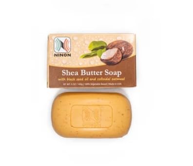Ninon Shea Butter Soap Bars (5oz)- 6 PACK Made With 100% Natural Pure Vegetable Oils; African Shea Butter, Black Seed Oil and Colloidal Oatmeal; Ultra Moisturizing; Made In USA