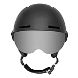 HYSTERESIS Casco H-Shock con Visor. Casco de esquí y Snowboard con Visor | Color: Negro | Lente Plata Efecto Espejo | Talla: L | Medida Cabeza: 58-61 cm | 100% Antivaho y protección UV400.