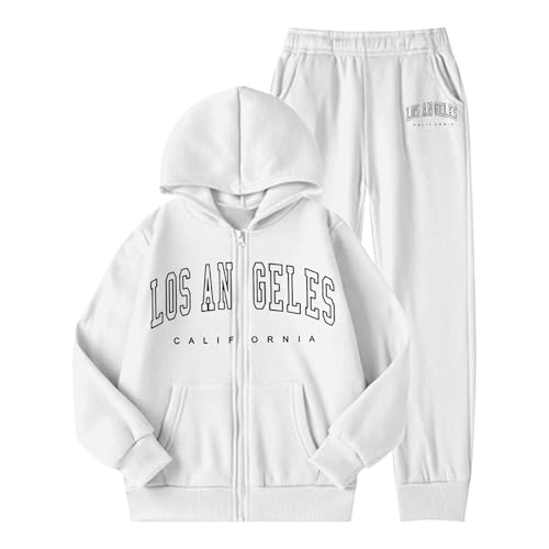 Chándal de forro polar con capucha y estampado de letras para niñas, conjunto cálido de invierno de dos piezas # L
