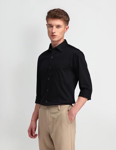 Image of Arrow Solid Slim Fit Mens Formal Shirt - 100% Cotton, Breathable & Comfortable, Full Sleeves Shirts for Men