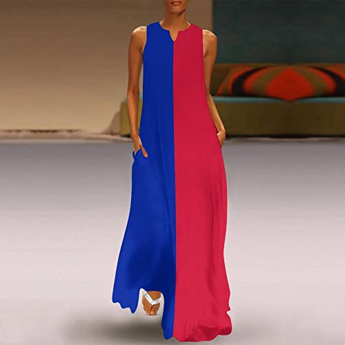 Image of TAIZIYEAH Womens Summer Haiti Flag Casual V Neck Sleeveless Long Dress XL