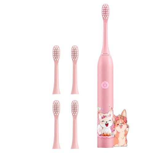Image of Sonic Electric Toothbrush for Kids with 6 Modes, 4 Brush Heads & Rechargeable Battery, Ultra Soft Nylon Bristles, IPX7 Waterproof, Electric Power Tooth brush (Pink)