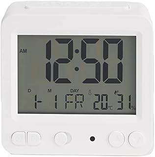 Amazon Basics Tabletop Digital Alarm Clock with Light, Temperature and Date Display, Square - White