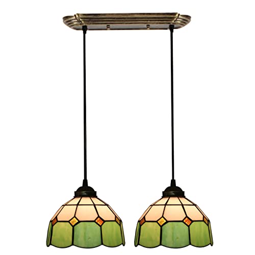 Luminaire pendentif salle à manger vintage, suspension vitrail vert hauteur réglable