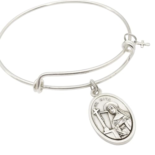 Patron Saint of the Impossible St. Rita Silver Expandable Charm Bracelet