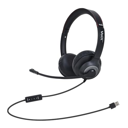 Image of Voix 940 Pro USB Wired On Ear Headphones with Mic, Noise Cancellation Headset Wired Headphones with Mic for Call Center, Office,Gaming PC & Online Classes (Black)