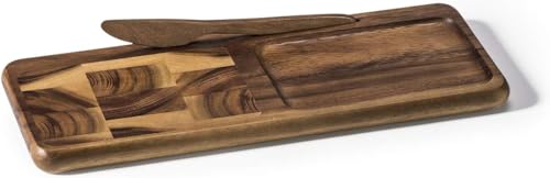 Tabla de queso Kalmar Home con incrustaciones de grano final, cuchillo incluido, hecha de madera de acacia