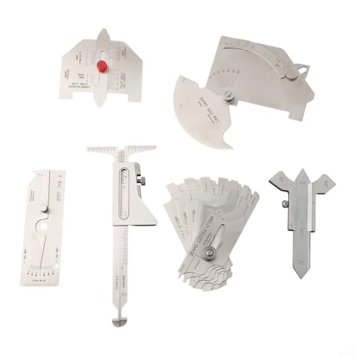 6Pcs Stainless Steel Welding Gauge Set, Welding Inspection Gauge MG-8 MG-11 V-WAC Adjustable Fillet Weld Gage For combo Measuring Tool Kits