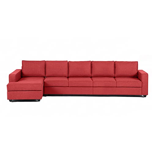 Image of Wakefit Sofa Set | 3 Year Warranty | Sofa 3 Seater, 3 Seater Sofa for Living Room, Wooden Sofa Set, 4 Seater + Left Aligned, Sofa for Living Room - Napper(Omega : Red)