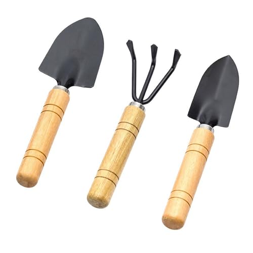 Set mini 3 piezas para jardinería con mango de madera miniatura 1