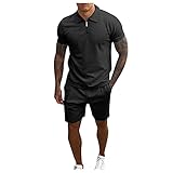 QiFei Herren Einfarbiges Poloshirt und Shorts Hemd Shorts Set Freizeitanzug Druckanzug Kurzarm Shirt Shorts Set Trainingsanzug Jogginganzug Sommer Sport Anzug Männer Kurzarm T-Shirt Kurze Hose Shorts