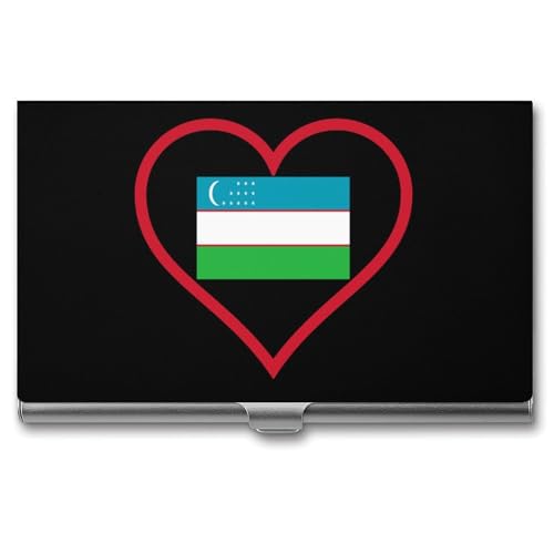 I Love Uzbekistan Red Heart Business Card Holder Slim Credit Case Pocket Name Case Wallet for Men Women