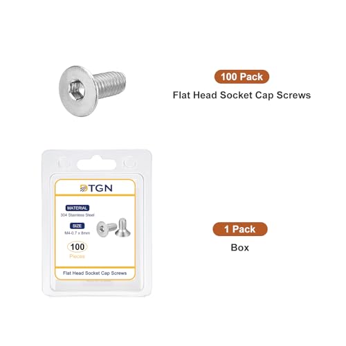 Image of DTGN M4-0.7 x 8mm Flat Head Socket Cap Screws, 100 Pack 304 Stainless Steel Hex Socket Flat Head Screws, Full Thread, Countersunk Bolts