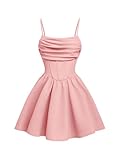 OYOANGLE Girl's Spaghetti Strap Ruched Ruffle Hem Sleeveless Summer Flowy Short Dresses Pink 12Y